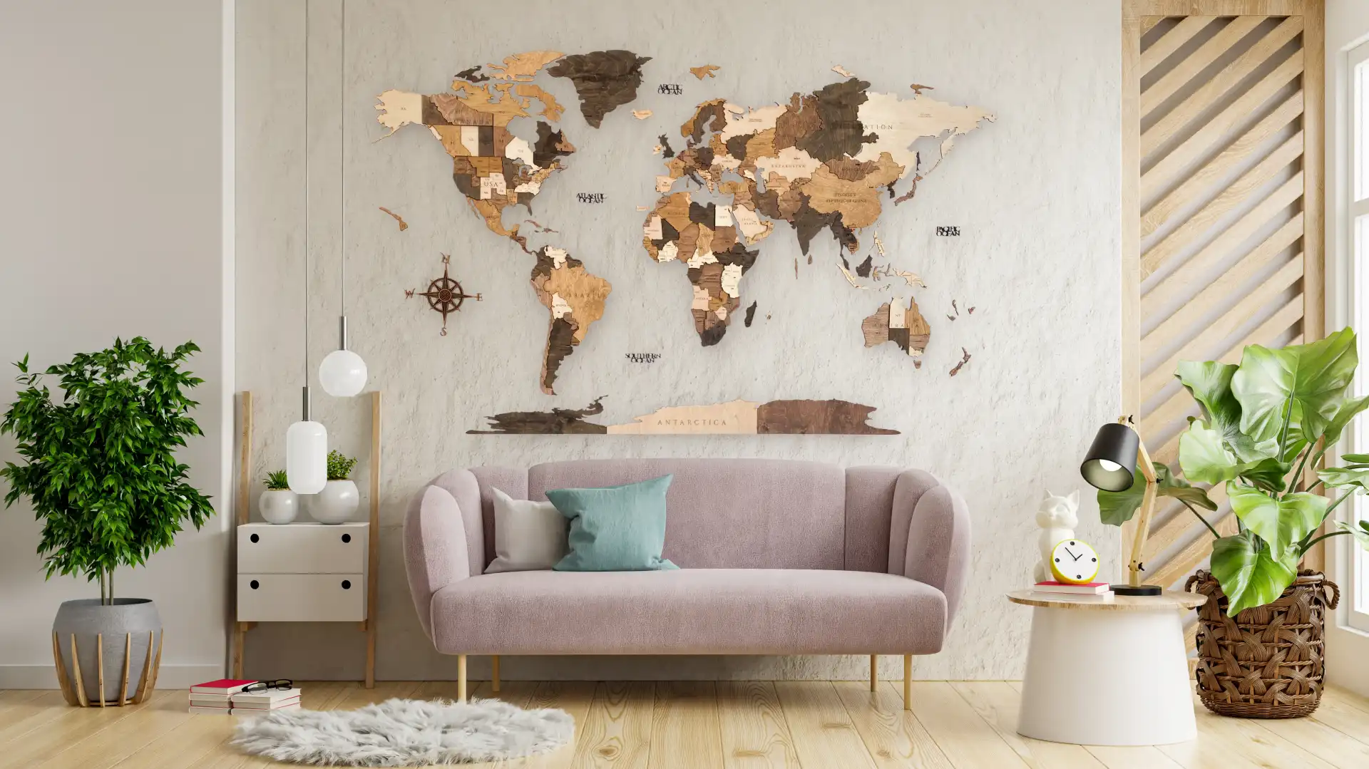 дървена 3D карта на света