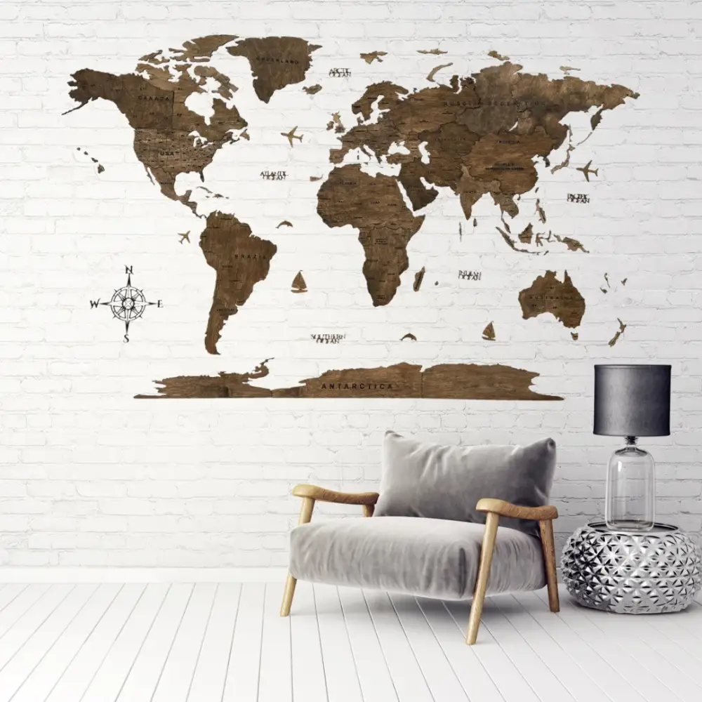 2D дървена карта на света Венге