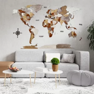 3D карта на света за стена от дърво Classic Gold