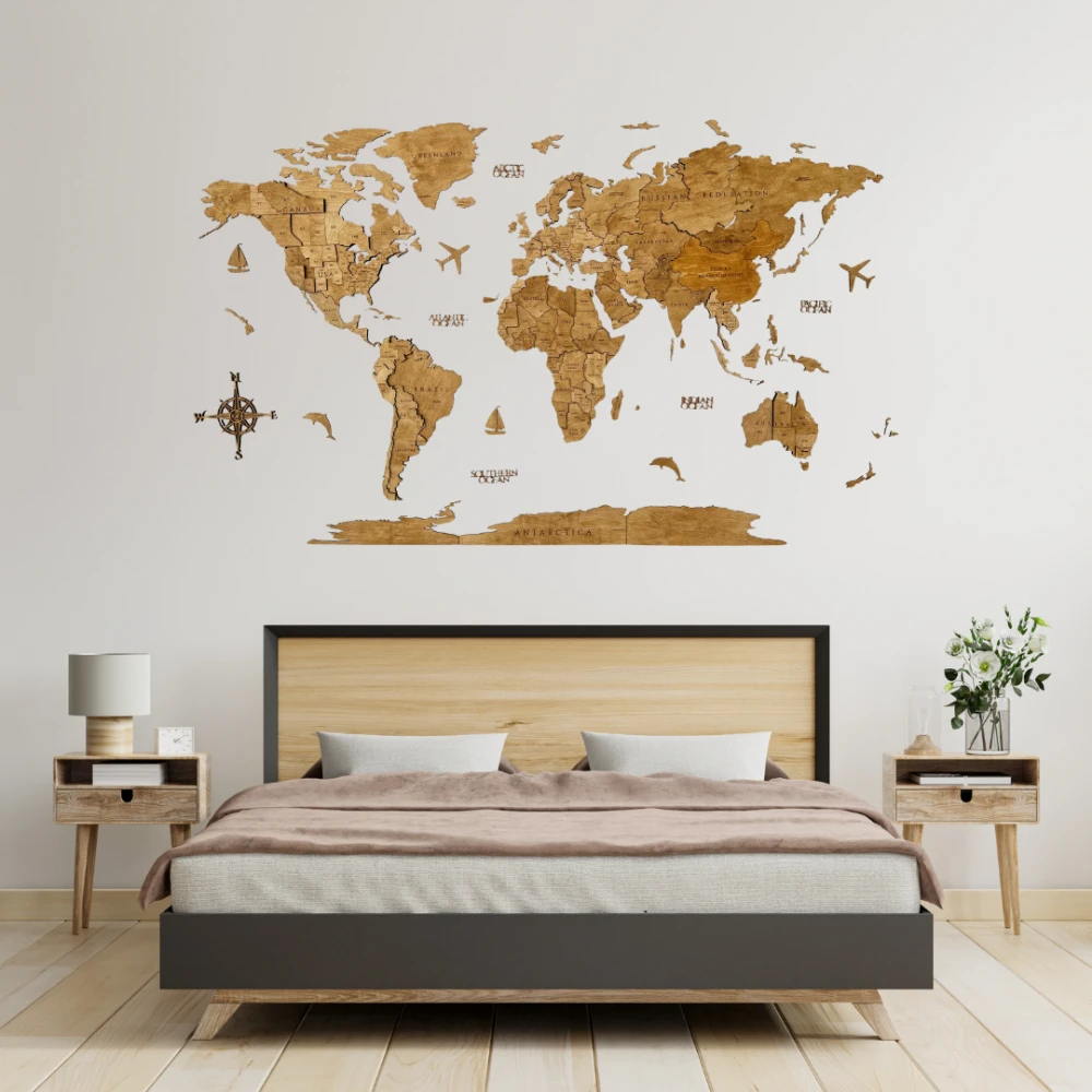 дървена 3Д карта на света Дъб