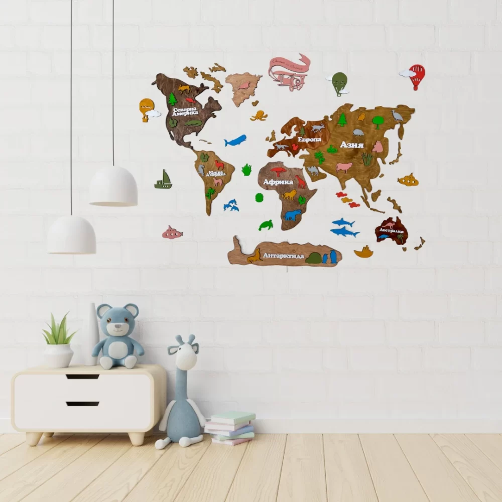 детска 3d дървена карта на света Брауни