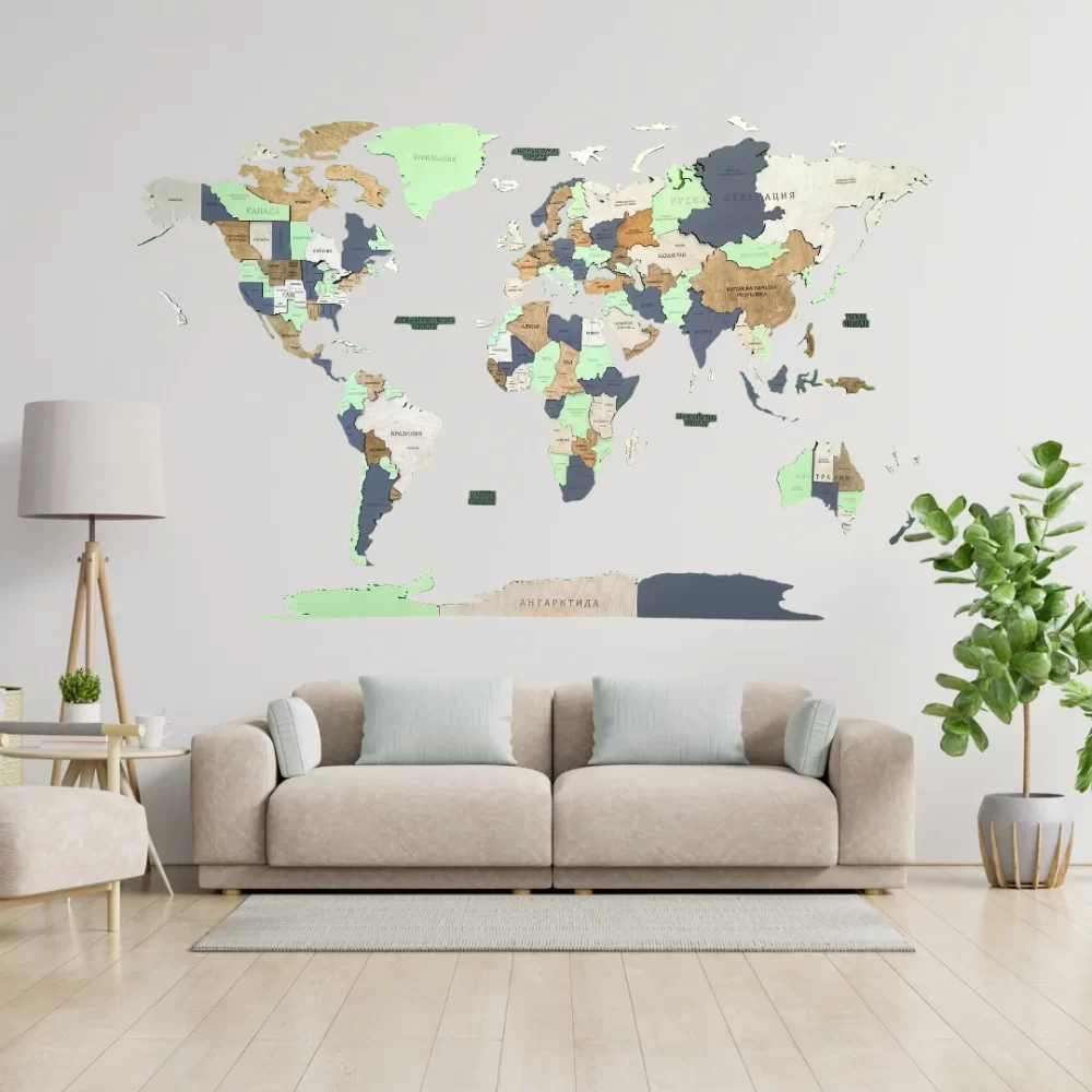 Дървена 3Д карта на света Mint