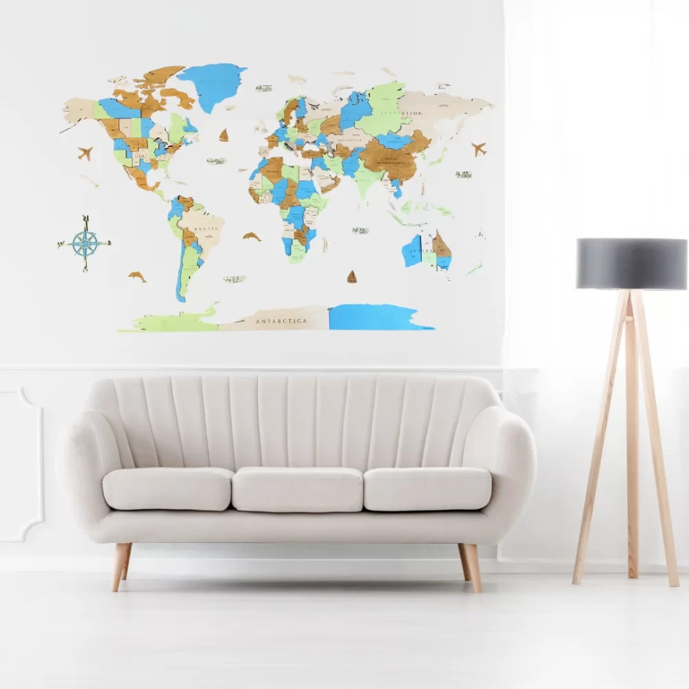 Дървена 3Д карта на света Tropic