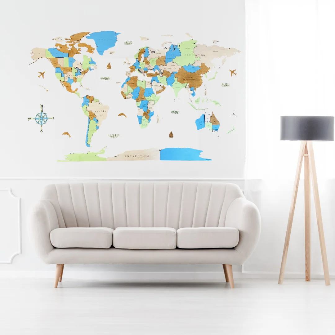 Дървена 3Д карта на света Tropic