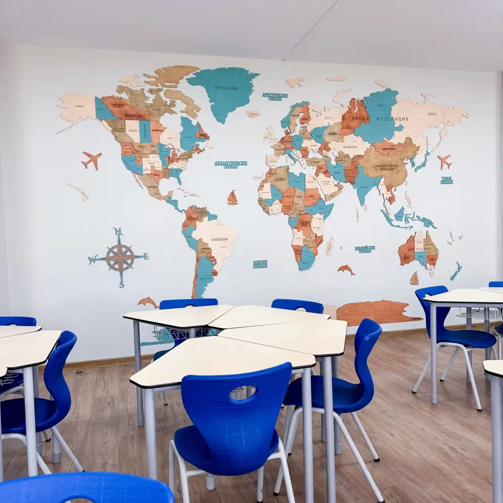 Дървена 3Д карта на света FLOW