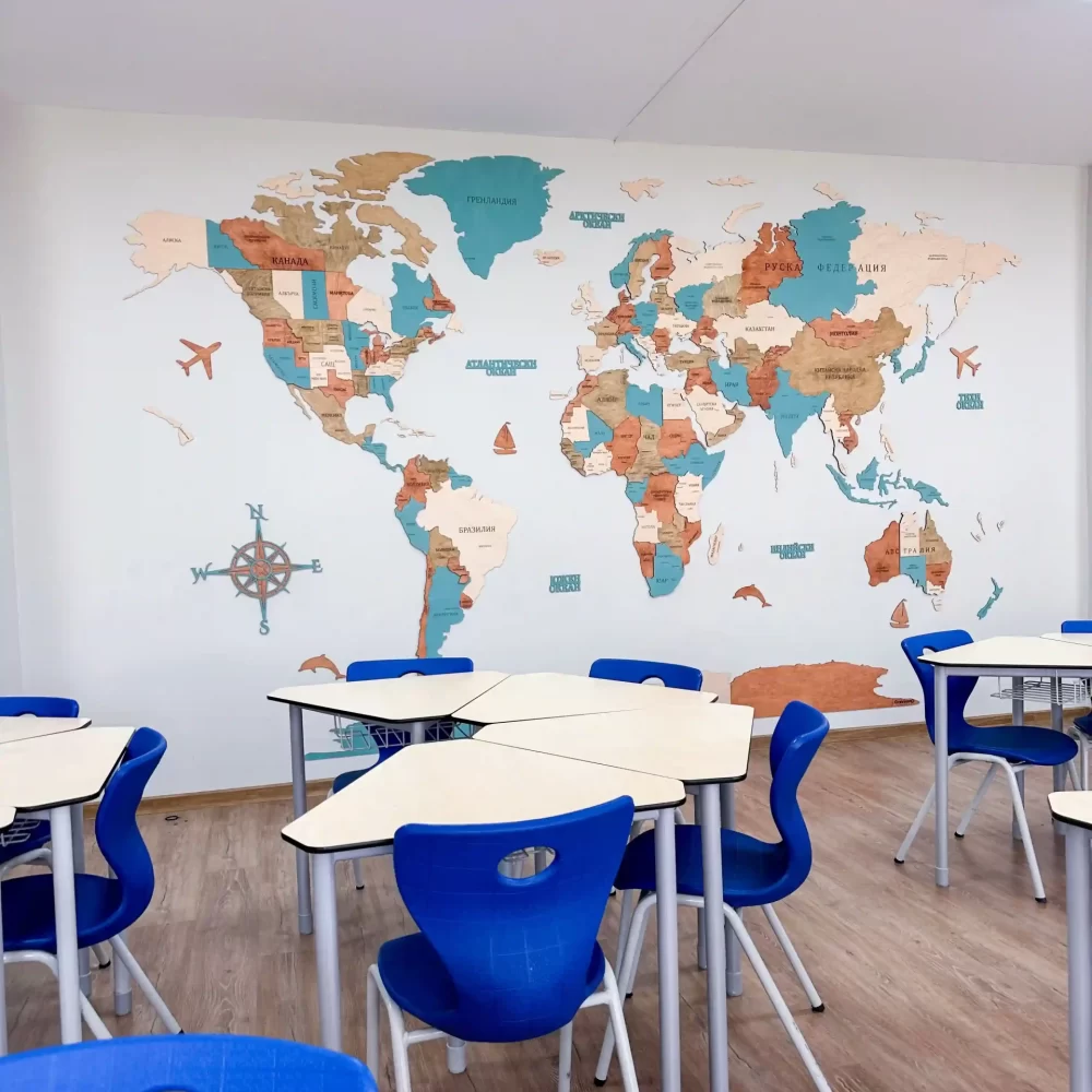 Дървена 3Д карта на света FLOW