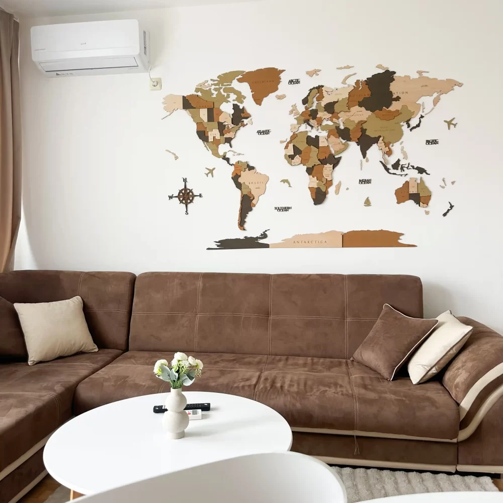 Дървена 3Д карта на света Latte