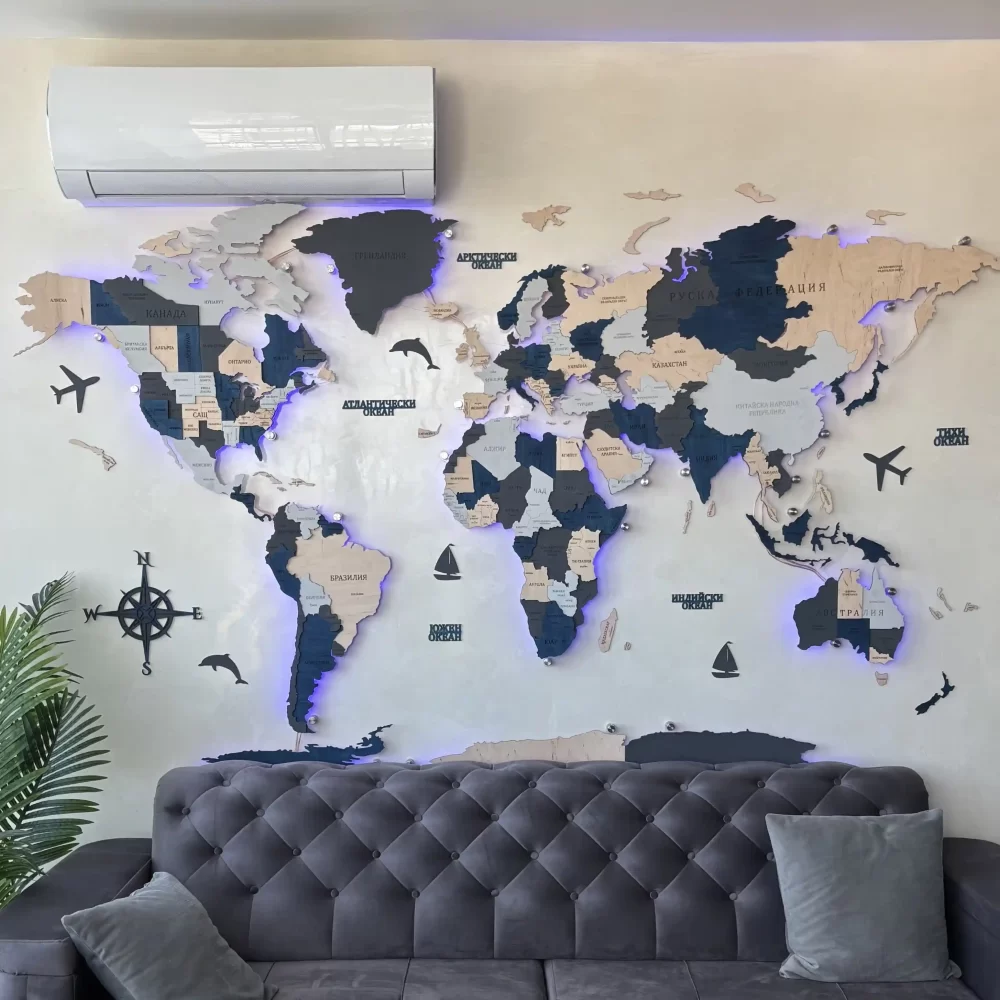 Дървена 3Д карта на света Corporate